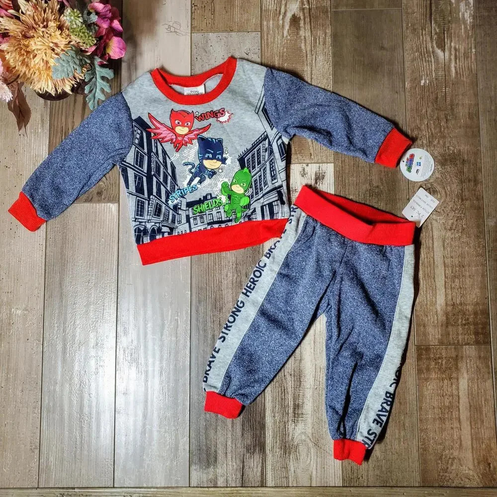 NWT PJ Masks Boys' Wings Stripes Shields Pullover & Jogger 2 Pc Outfit Set 18M
